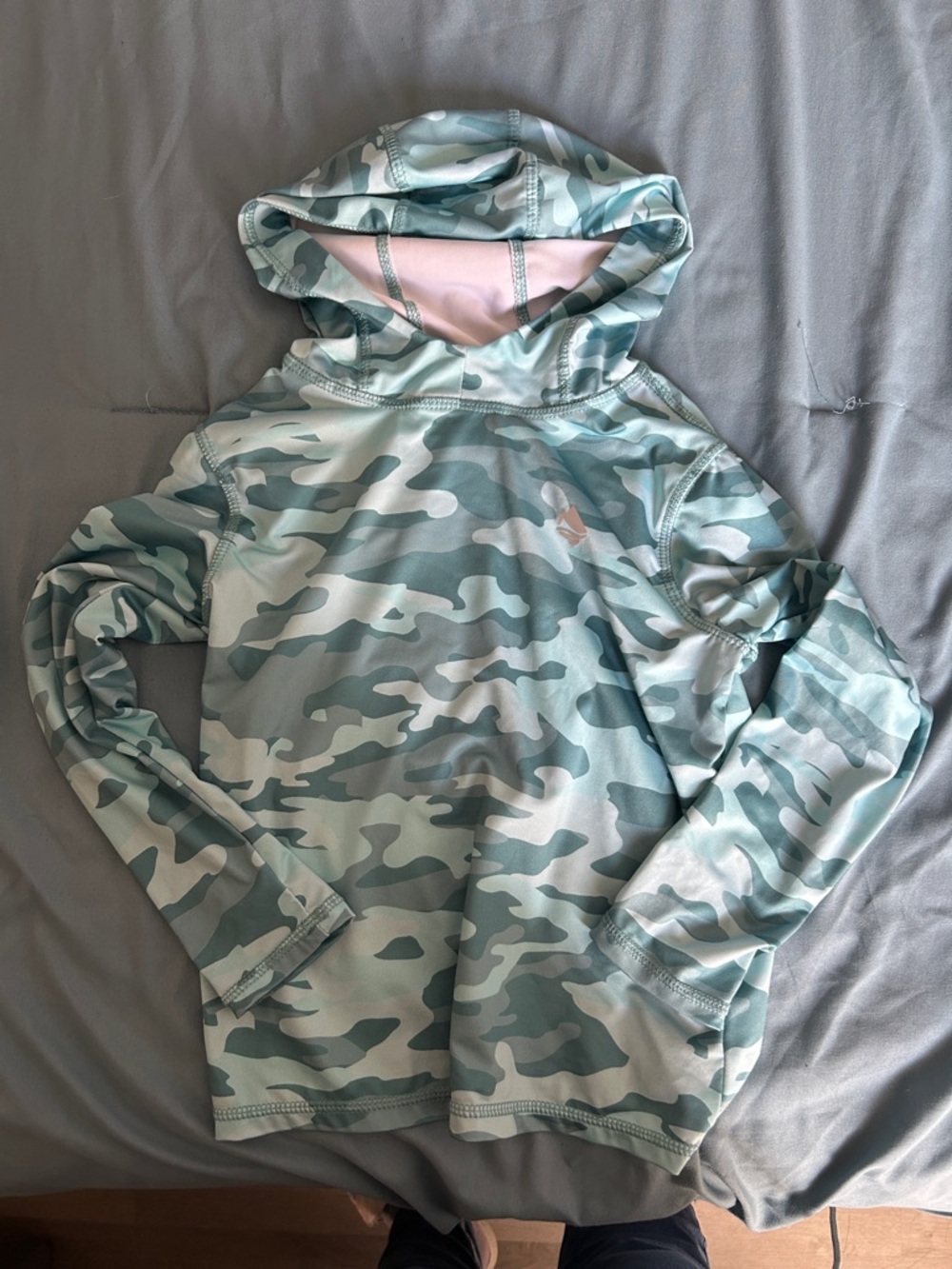 Kids Hooded Camo Active Pullover - Light Green